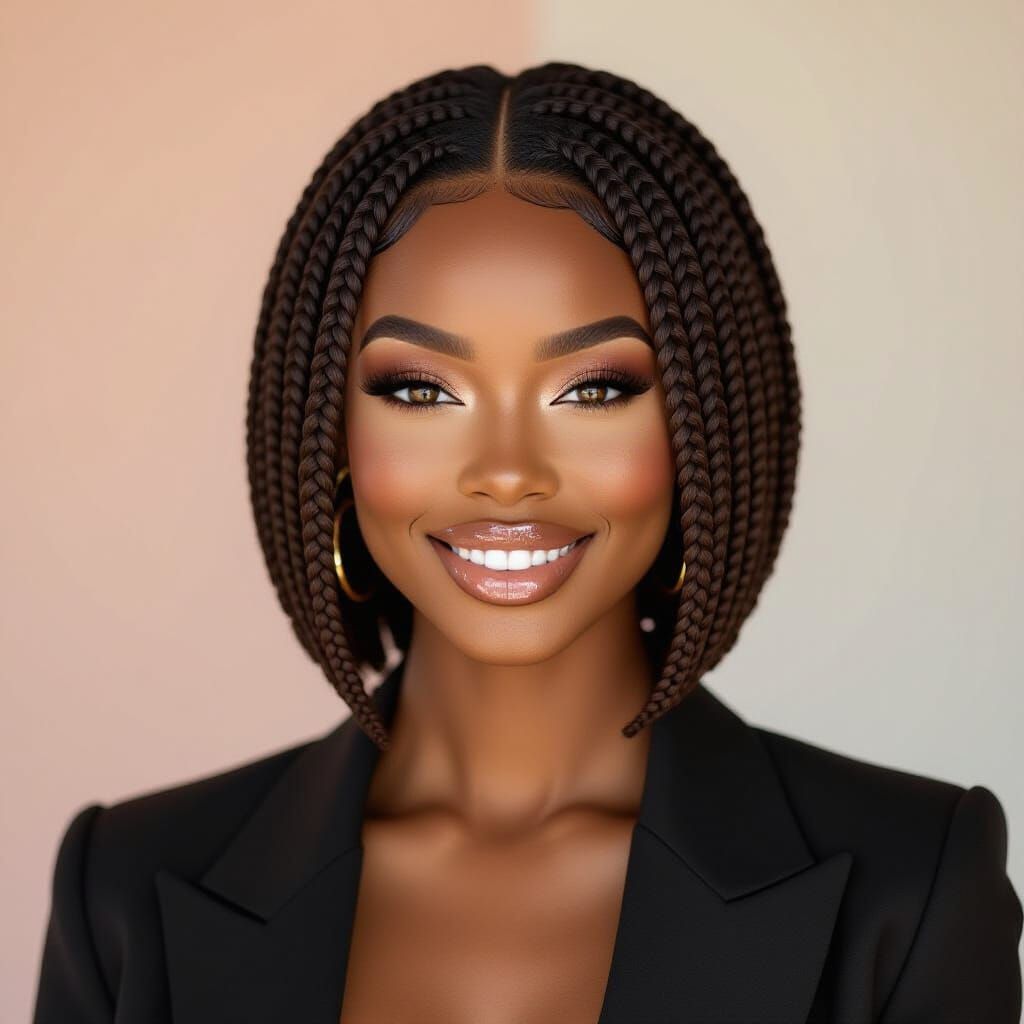 Black Woman Influencer with Micro-Braids in Chic Blazer