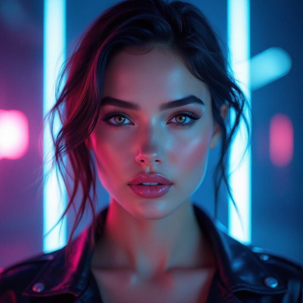 Cinematic Portrait of Woman with Neon Rim Lighting