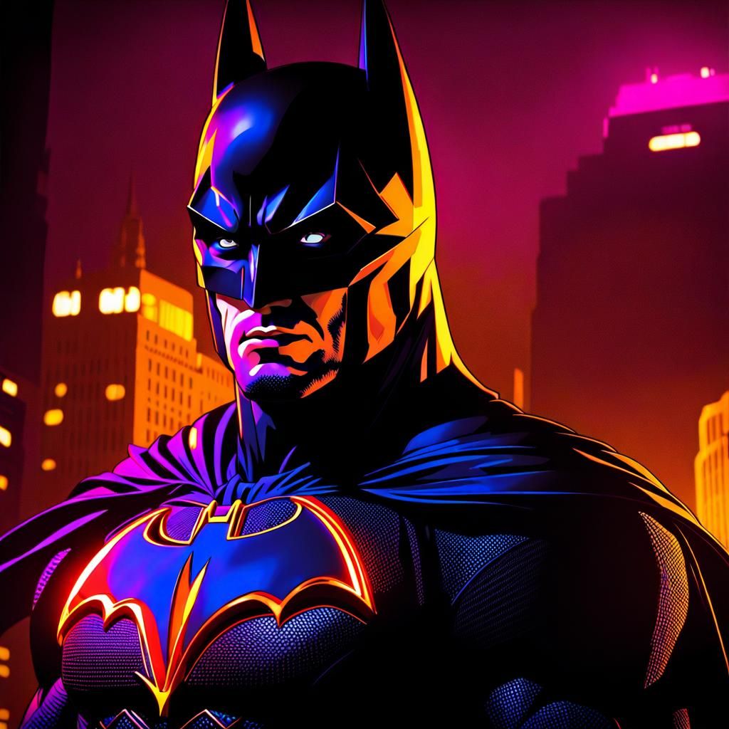 Robert Pattinson as Batman in Synthwave Neon Style