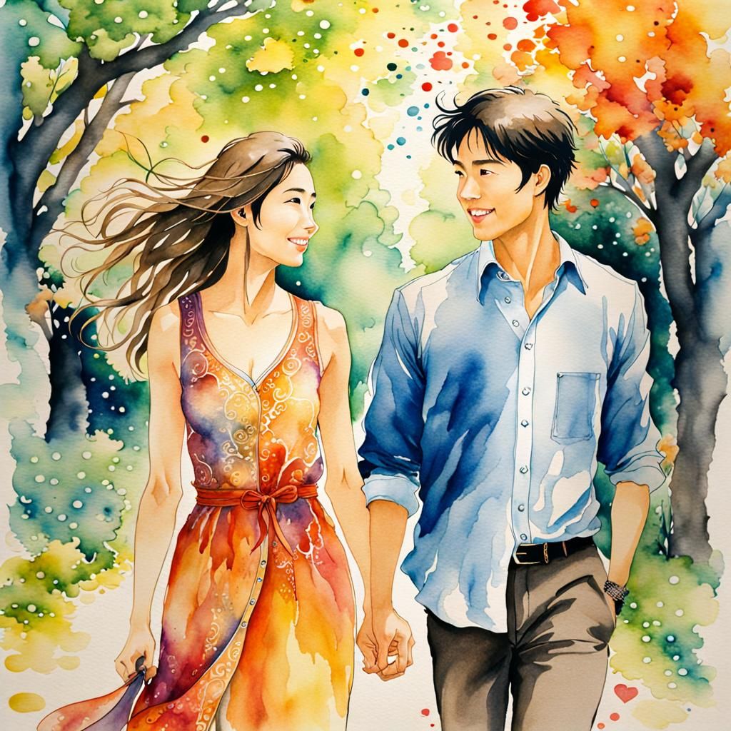 Couple in Love: Watercolor Ink Splash Art