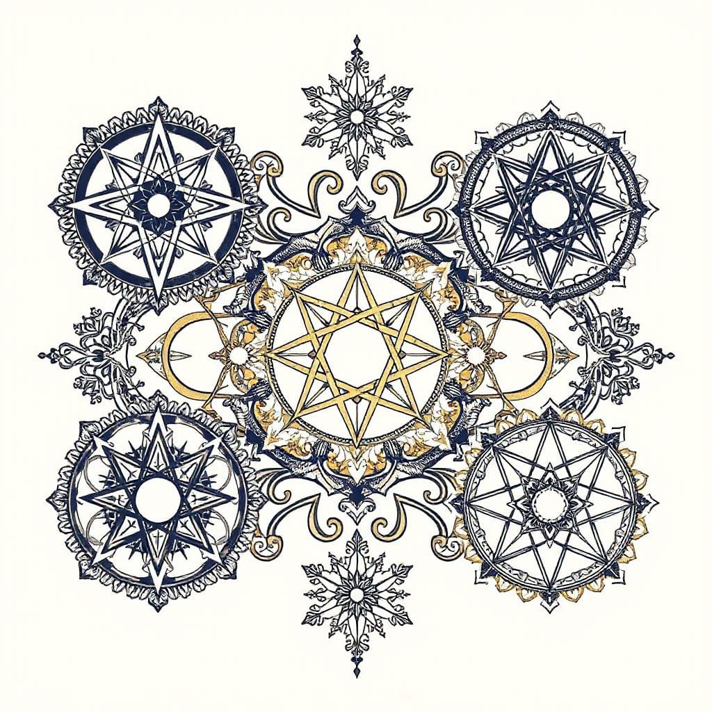 Sacred Geometry Tattoo Flash Sheet in Tribal Style