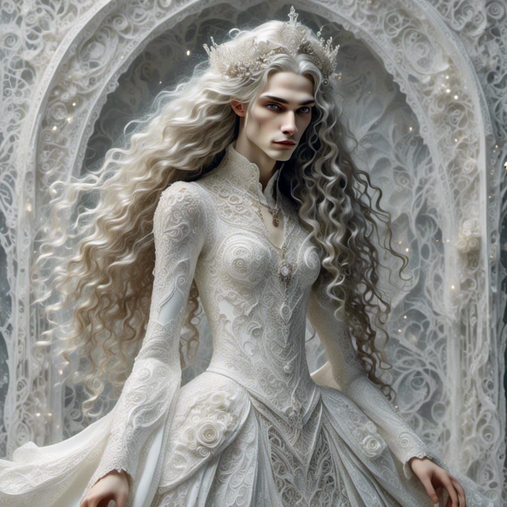 Fantasy Prince with Intricate White Dress