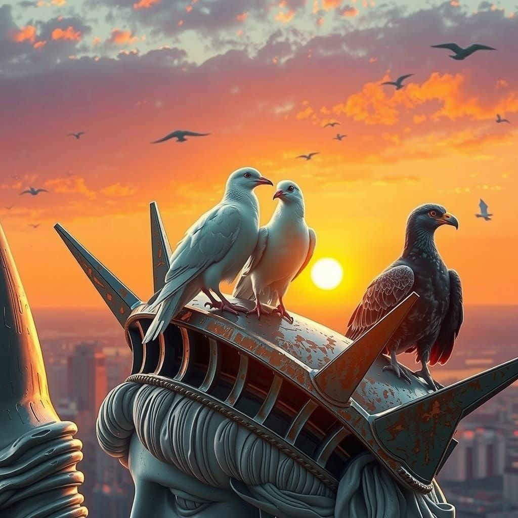 Hyperrealistic Liberty Crown with White Doves and a Bald Eag...
