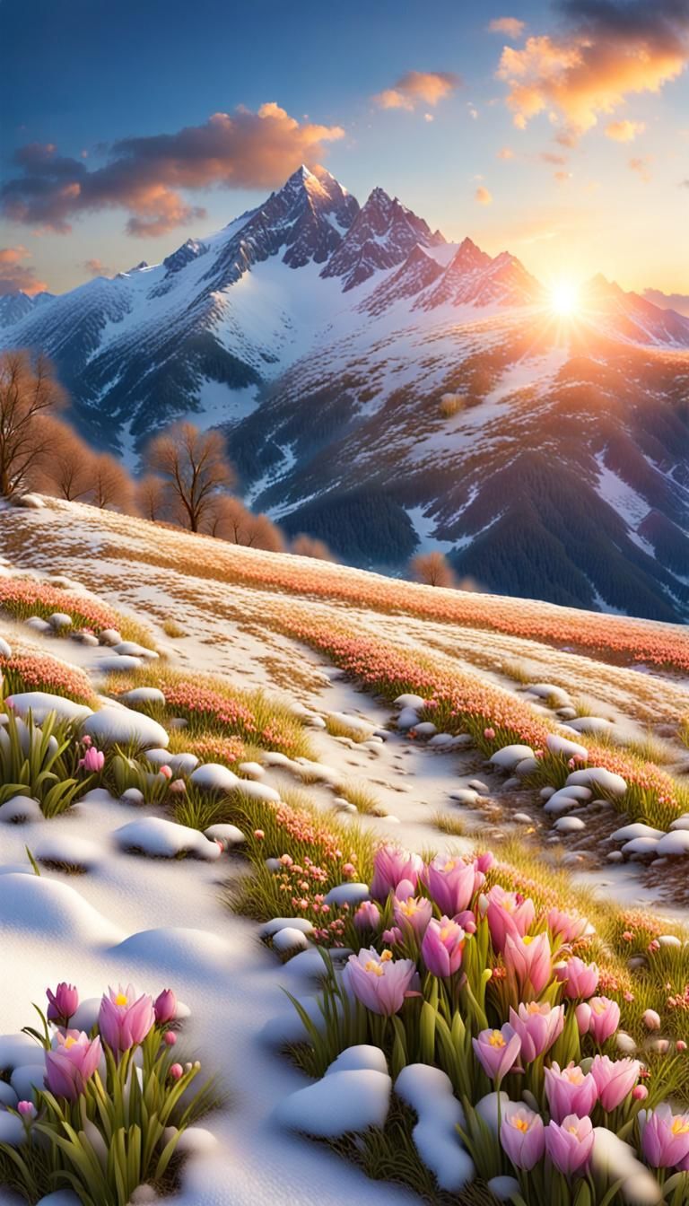 Mountain Sunrise: Winter's End, Spring's Beginning