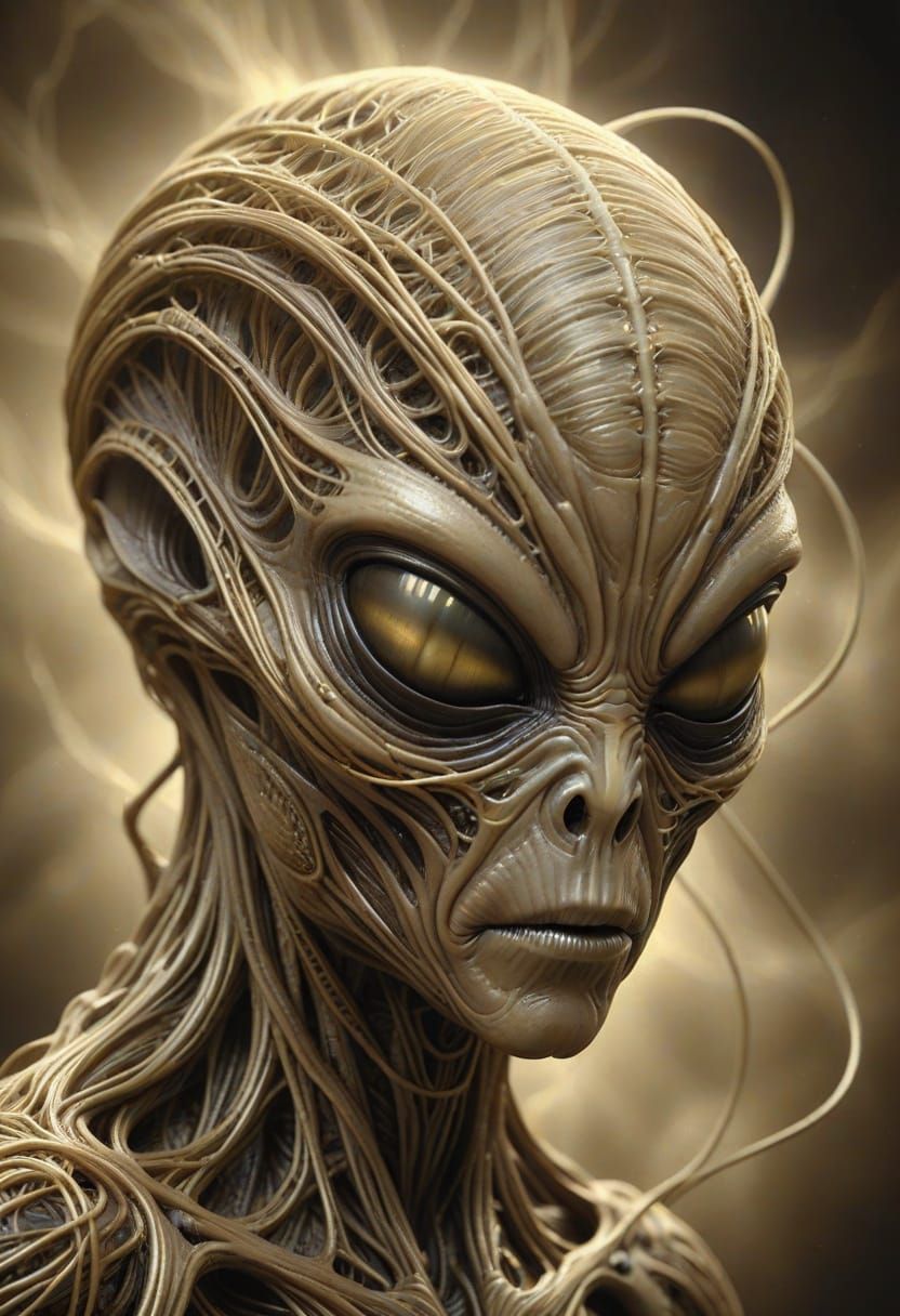 Melancholy Alien of Golden Fibers, Sepia Photorealism