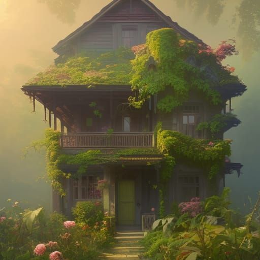 Picturesque Village: Vines and Roses in Hyperdetailed Digita...