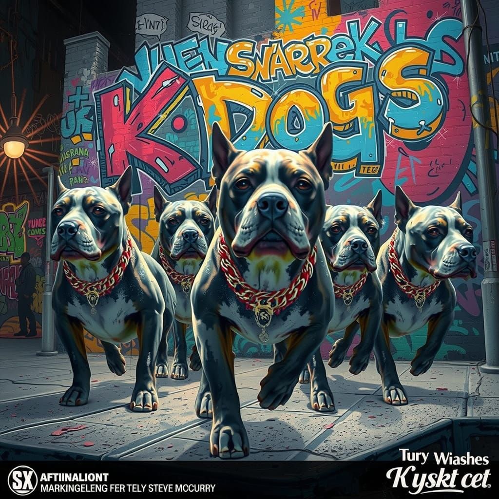 Rapper and Graffiti Artist K in Urban Scene with Graffiti Do...