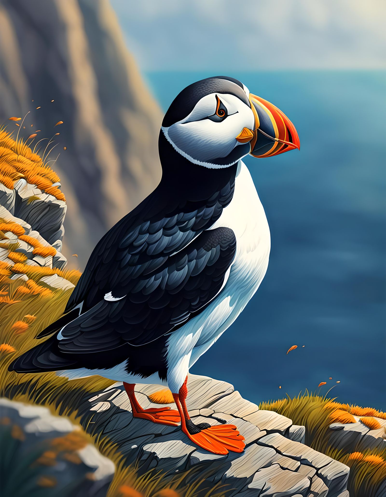European Puffin Portrait on Cliff Ledge