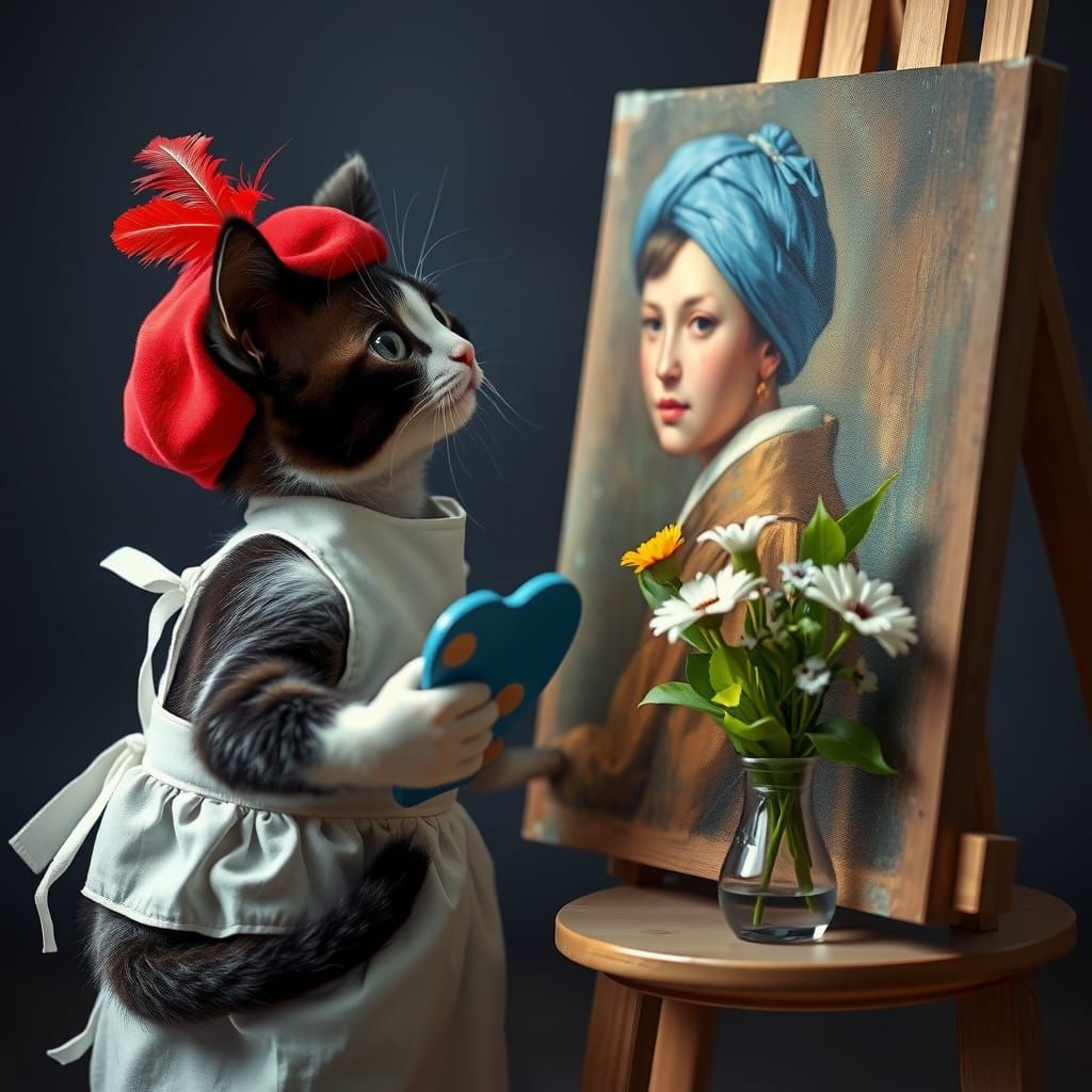 Cat Artist Recreates Blue Boy Painting, Cinematic Photo
