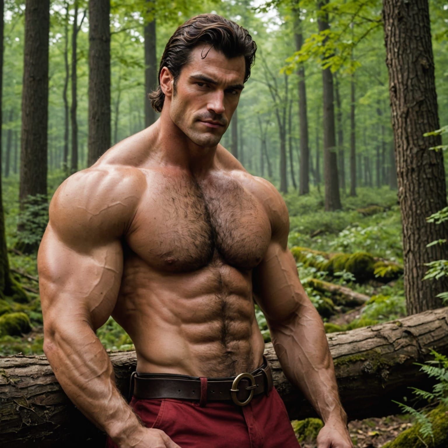 Muscular Gaston Sleeps With Belle in Woods