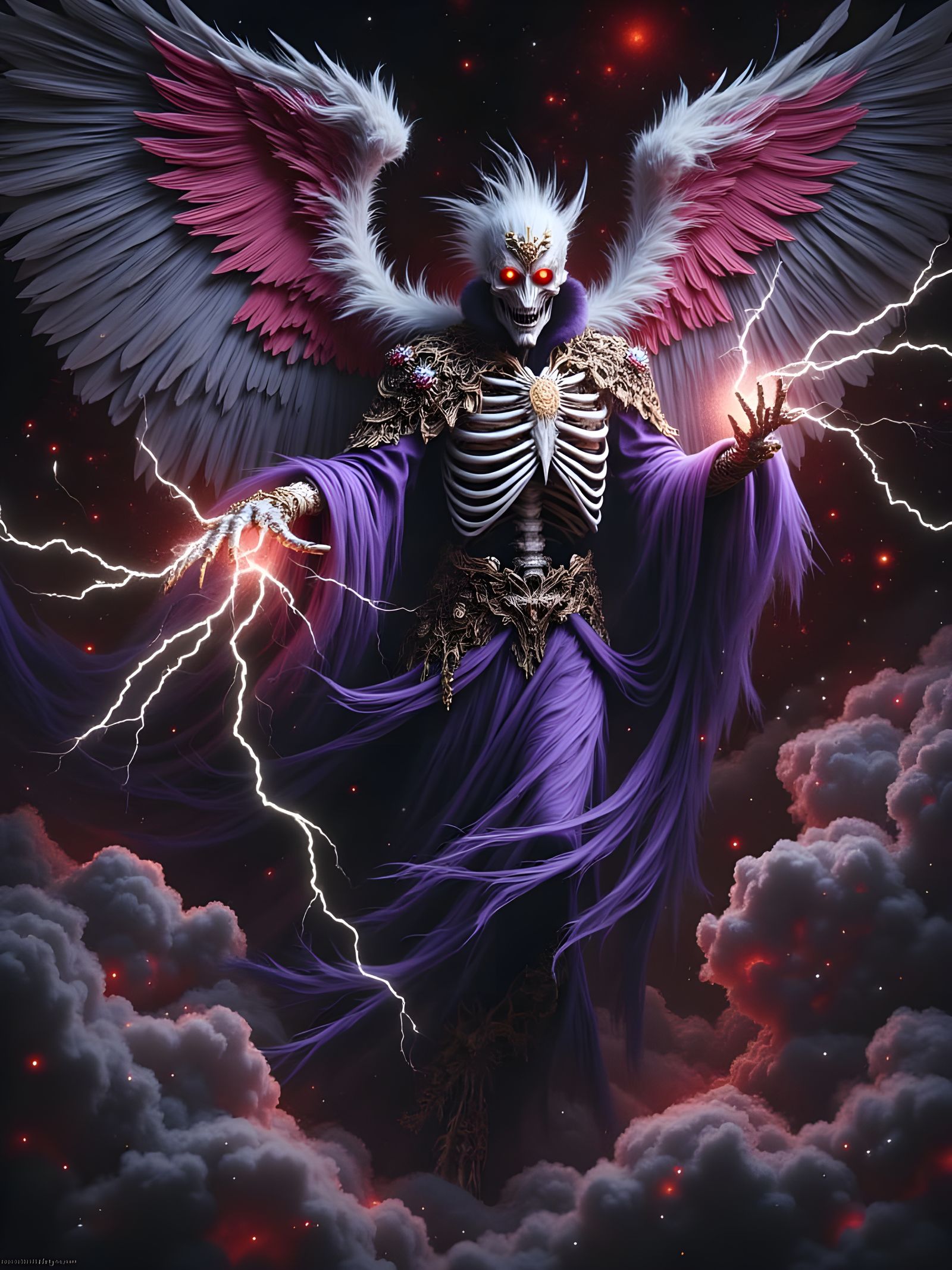 Skeletal Archangel Sorcerer in Cosmic Night Sky