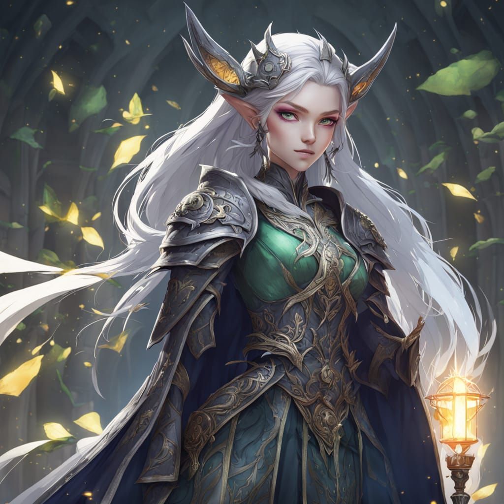 Elegant Drow Elf Sorceress in 3D Anime Art