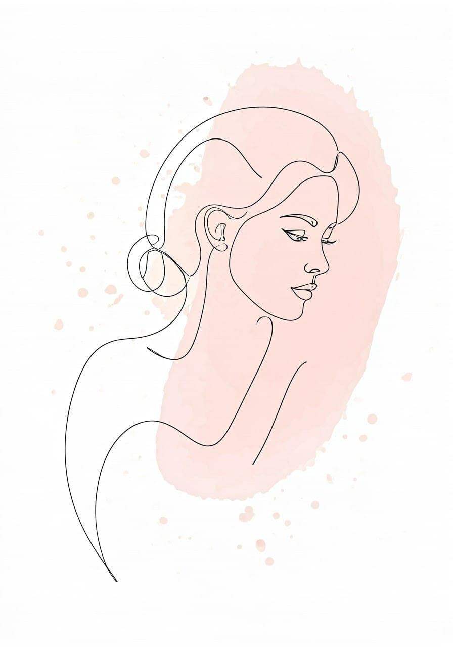 Elegant Woman in Contemplation, Minimalist Line Drawing