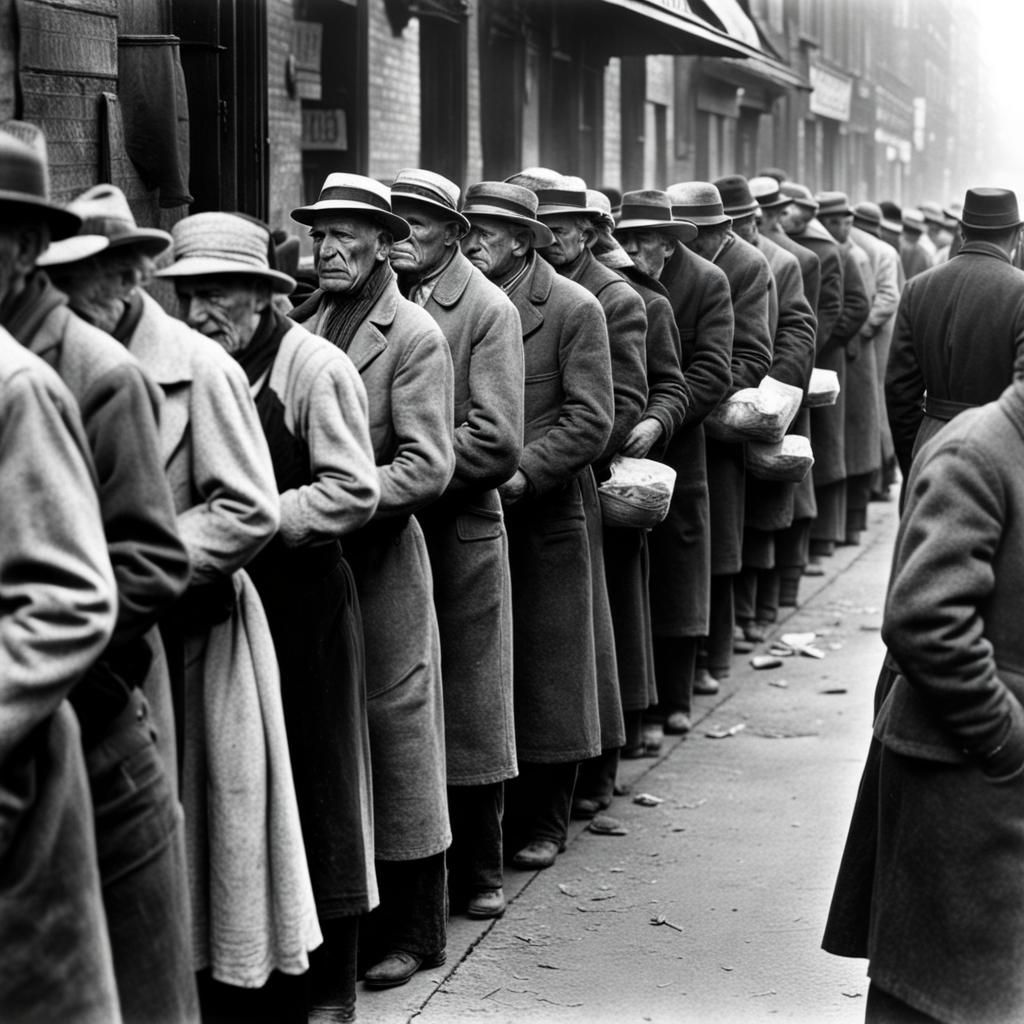 Great Depression Bread Line in Sepia Tone