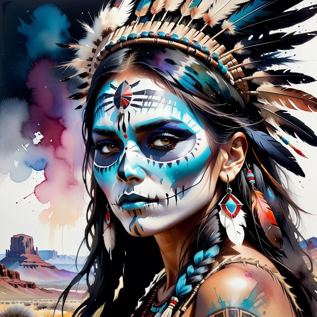 Native American Shaman: Detailed Watercolor Painting