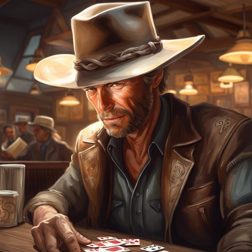 Cowboy Card Game: Hyperdetailed Digital Portrait