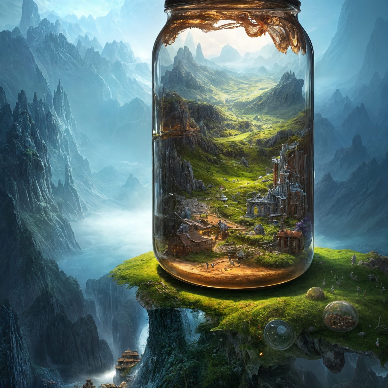 Enchanted Landscape Inside Glass Jar: Digital Matte Painting