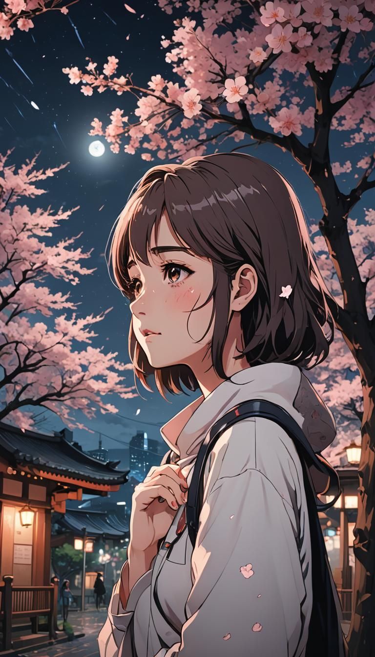 Crying Girl Under Sakura Tree: Anime Manga Scan