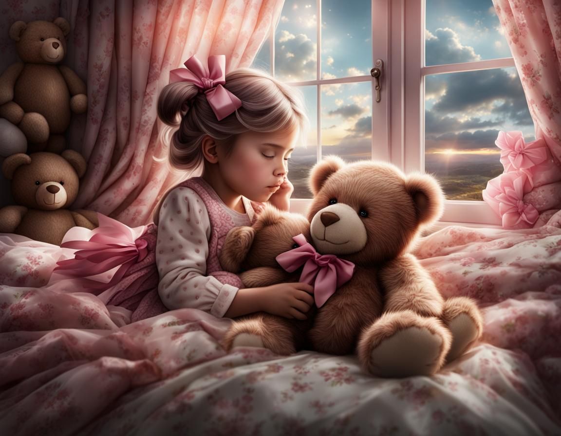 Sleeping Girl with Teddy Bear: Digital Matte Painting