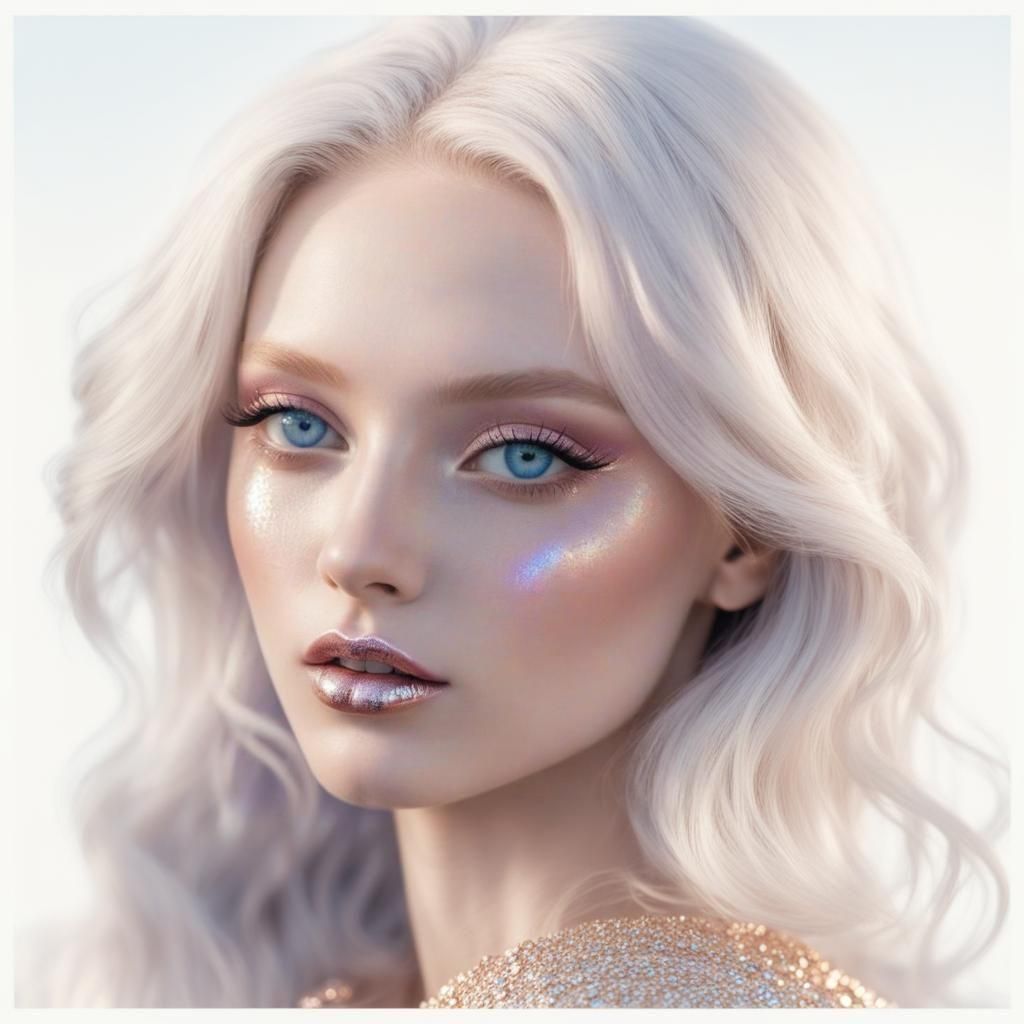 Ethereal beauty with platinum blonde hair and crystal blue e...