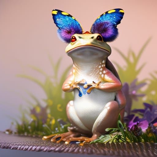 Frog in Extravagant Bonnet: Detailed Digital Art