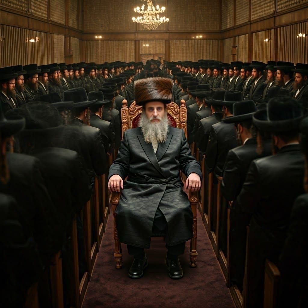 Orthodox Jewish Man Sitting at a Lavish Table in a Grand Syn...