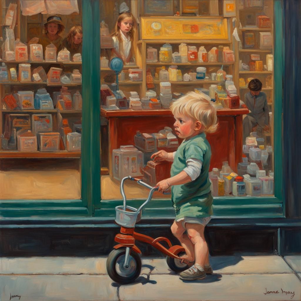 Toddler and Tricycle: Oil Painting