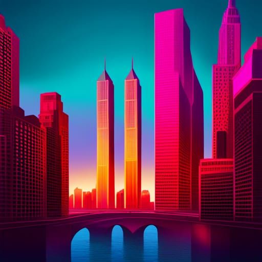 Twin Towers Crashing: Synthwave Neon Retro Art