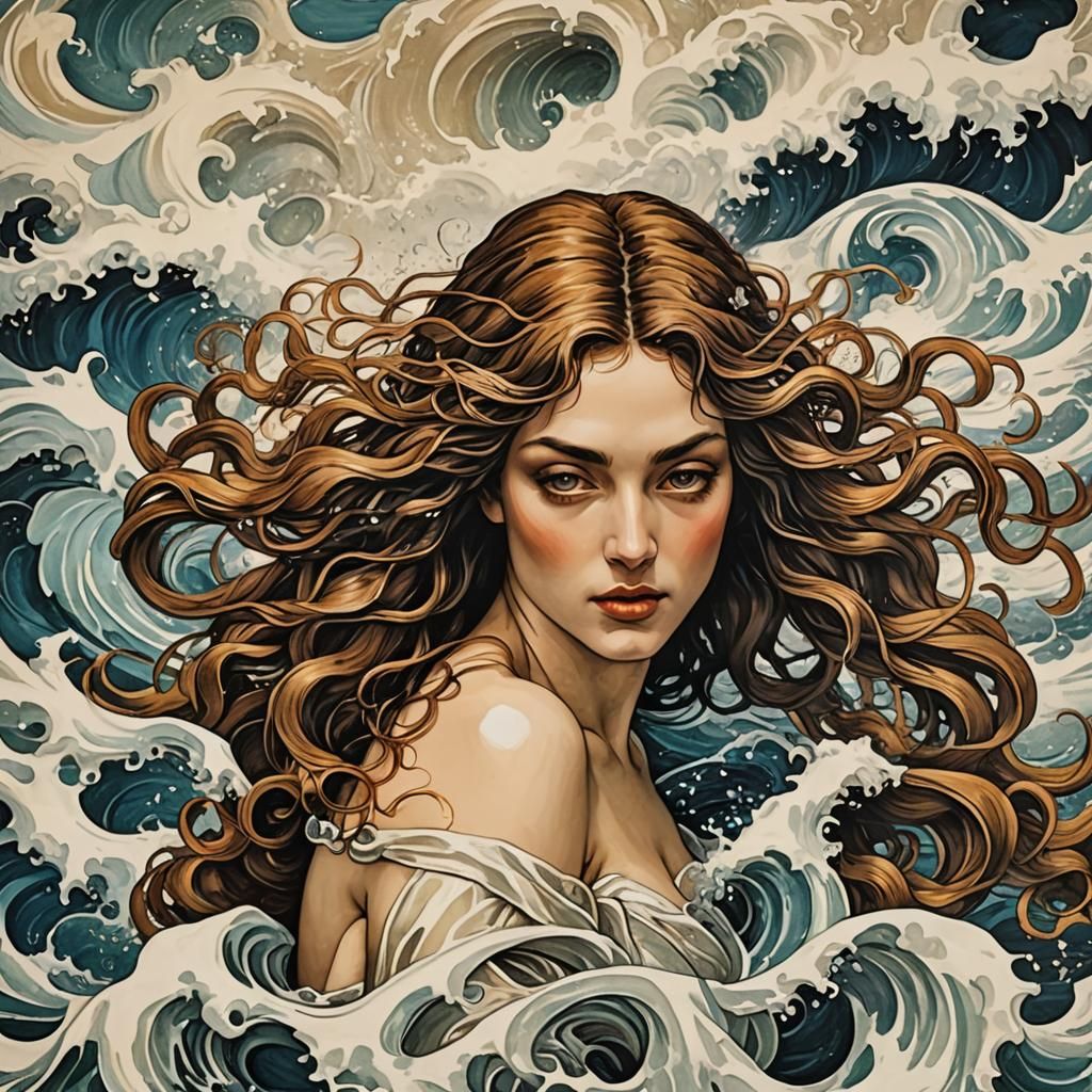 Ocean Waves as European Ink Print