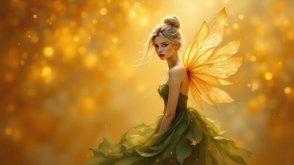Fairy with Amber Wings in Magical Glade