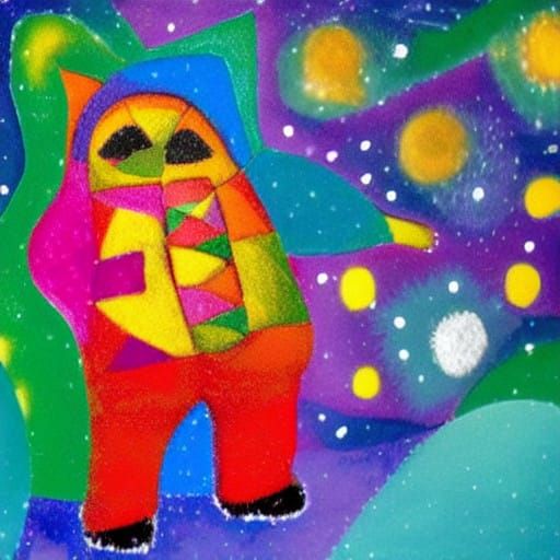 Whimsical Alien Hedgehog Cheers Winter in Vibrant, Cosmic Sc...