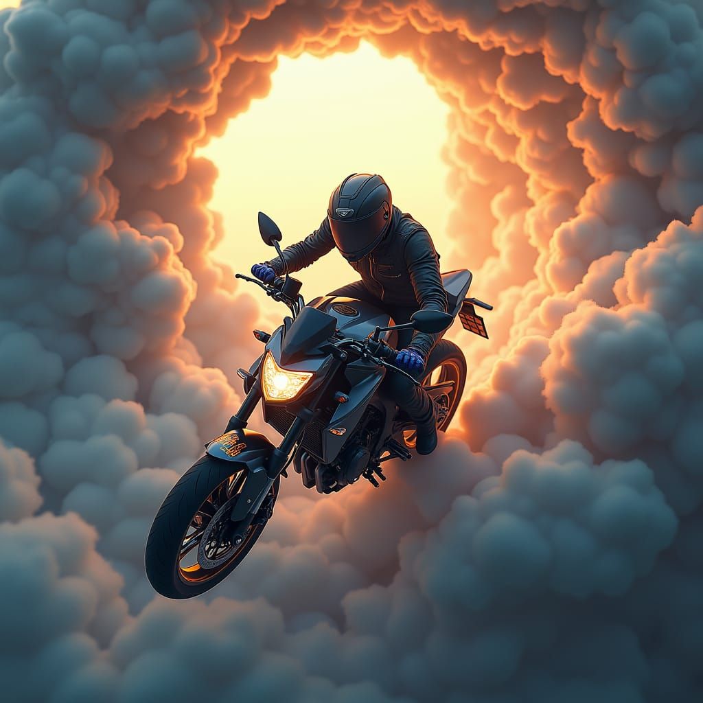 Motorcyclist Descends From Divine Portal in Unreal Engine