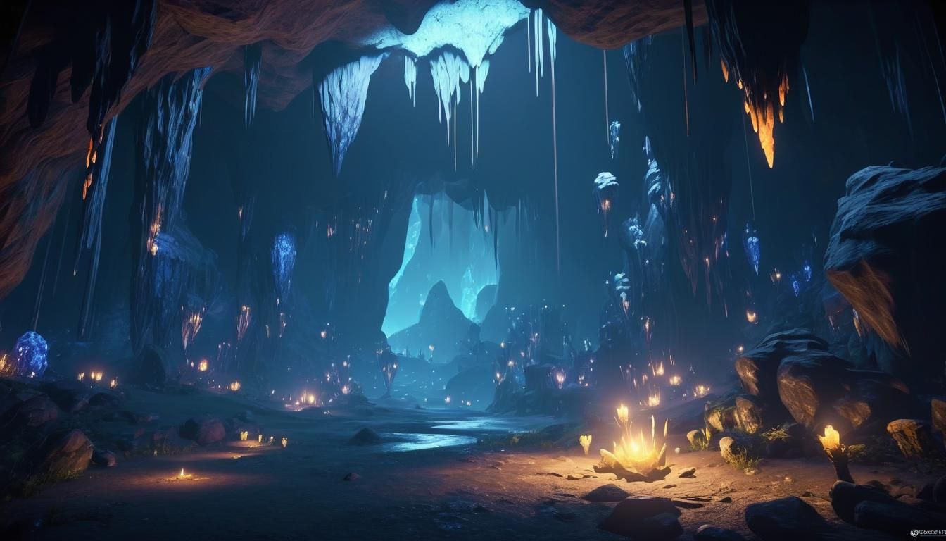 Magical Wisps in Obsidian Cave: Dark Fairycore Concept Art