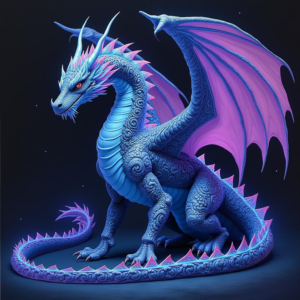 Majestic Dragon with Maori Tattoos in Acrylic Painting