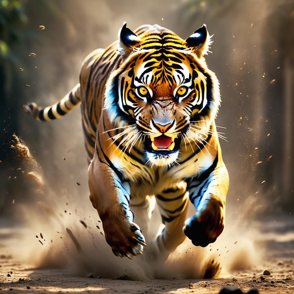 Bengal Tiger Leaps Toward Camera in Cinematic Shot