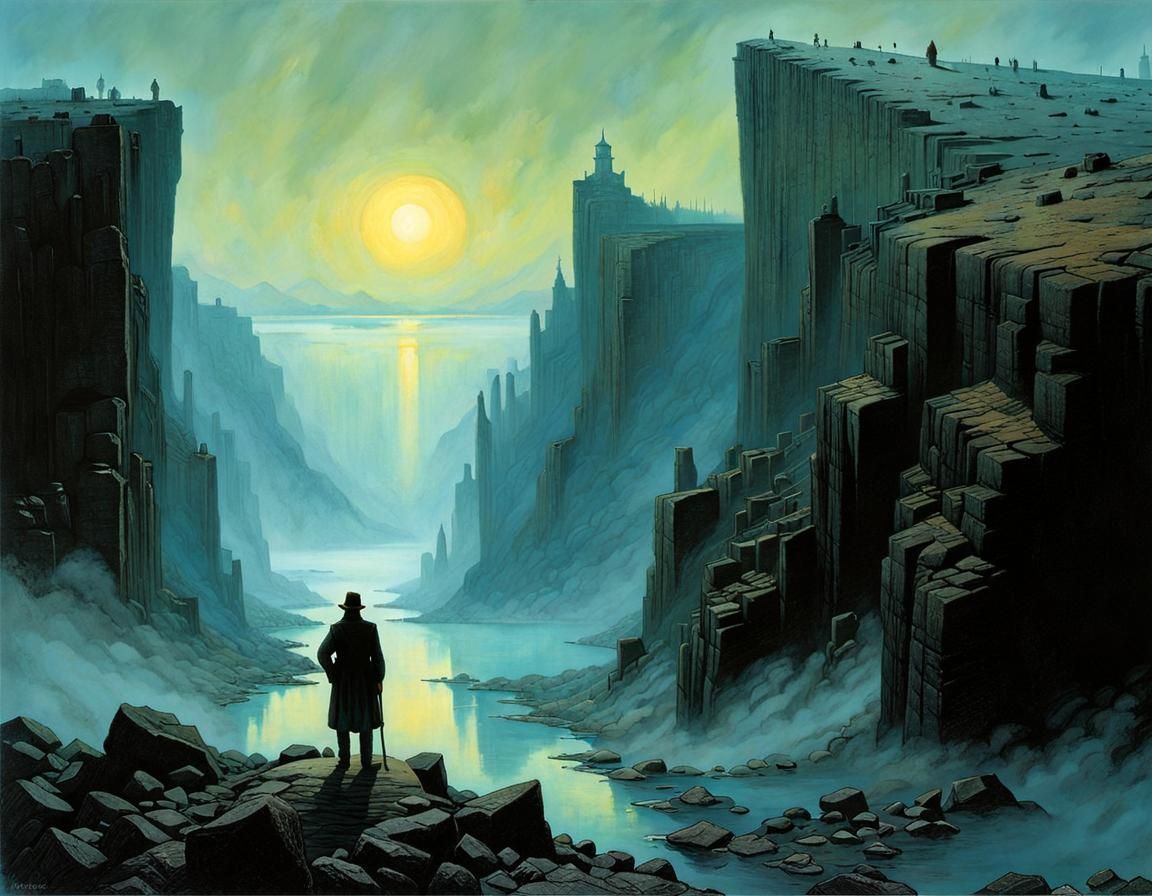 Explorer Above Basalt Lake in Morning Light