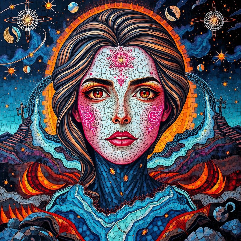 Surreal Starlight Woman with Faberge Face