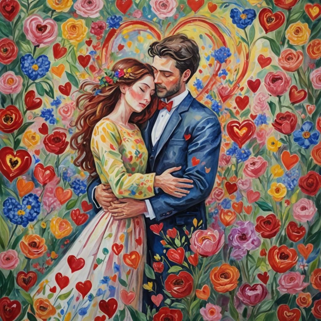 Romantic Hearts in Gouache Impressionist Style