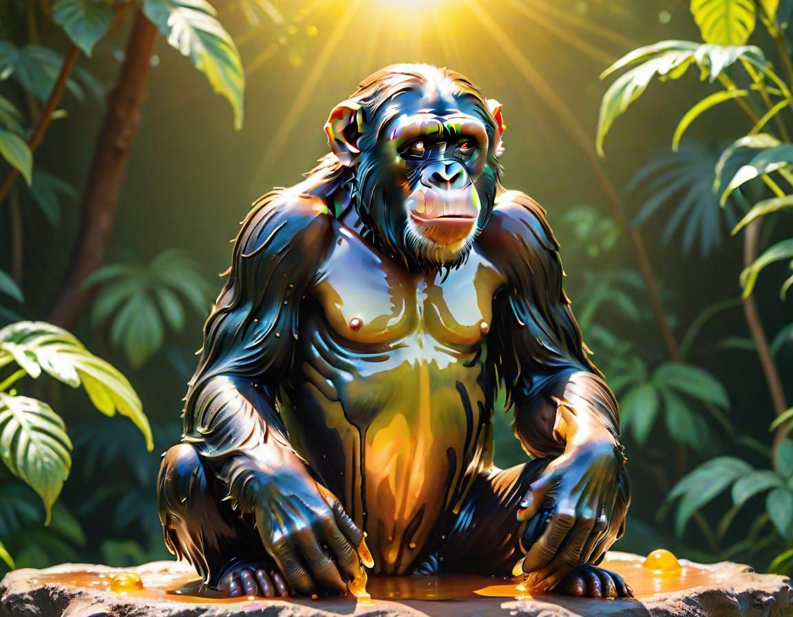 Chimpanzee Wax Statue Melts in Watercolor Style