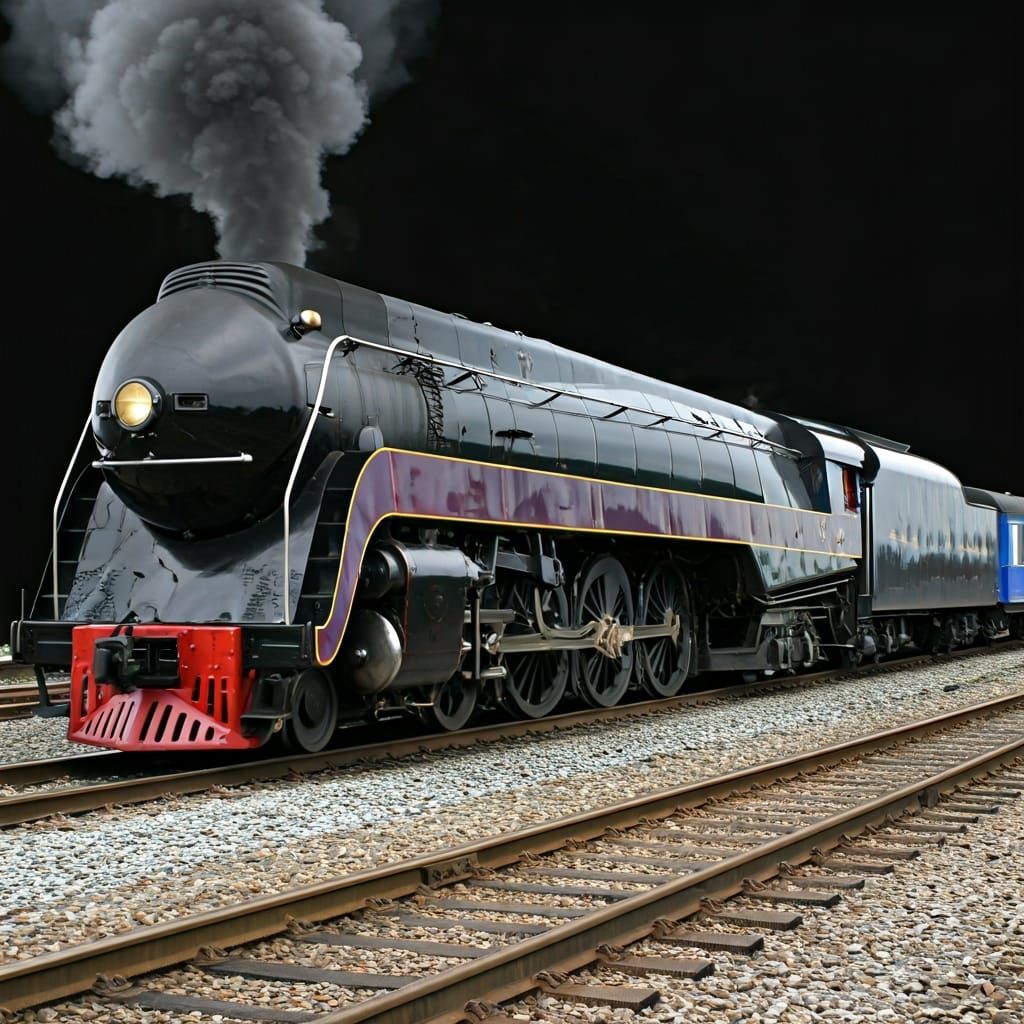 Streamlined Locomotive with Blue and Black Coaches