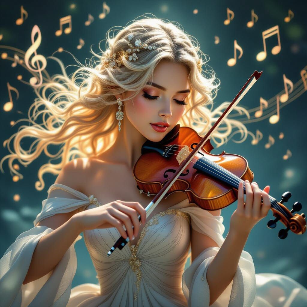 Musical Muse: Woman with Hair of Glowing Violin Strings