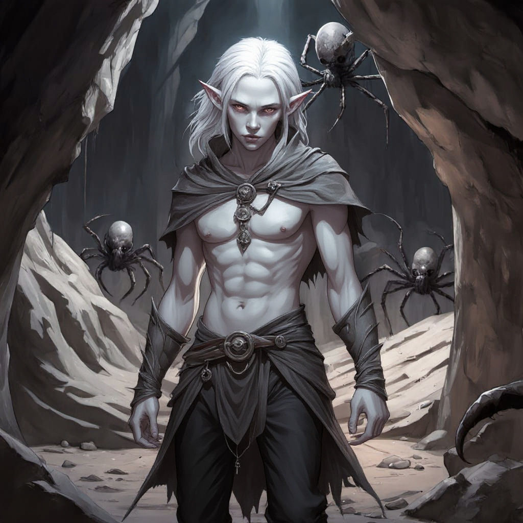 Albino Drow Elf in Spider Prison