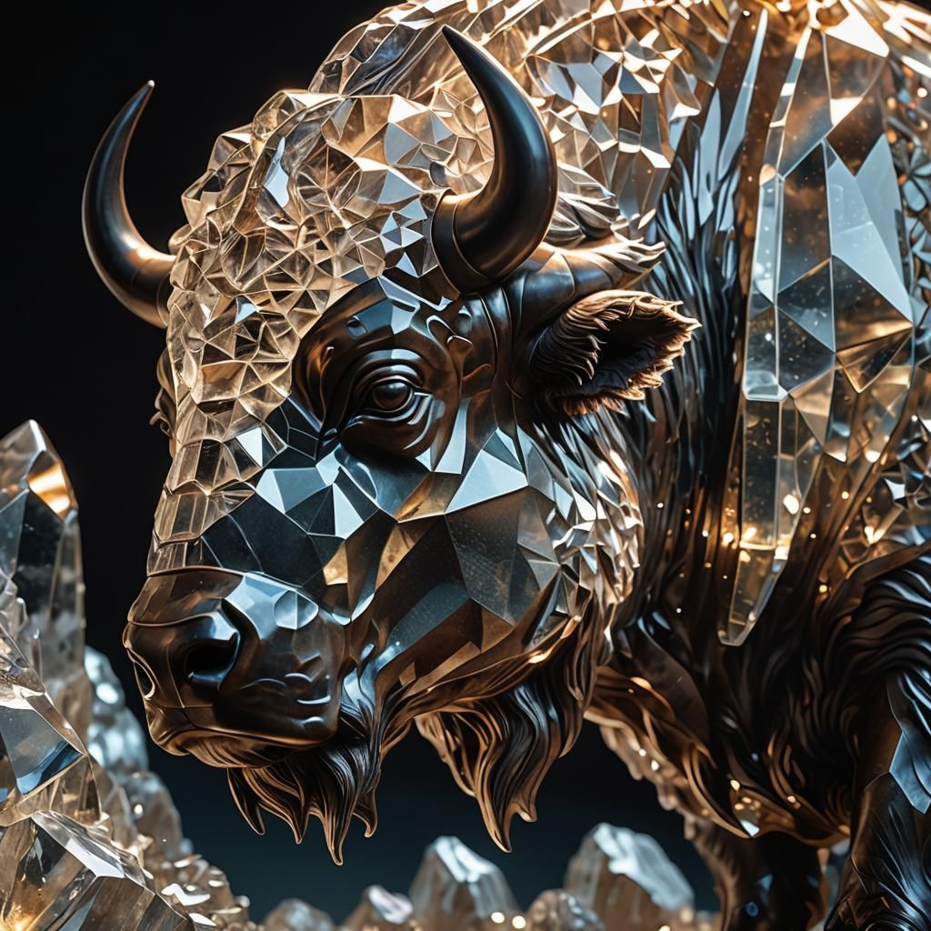 Crystal Buffalo Sculpture in High-Fantasy Art