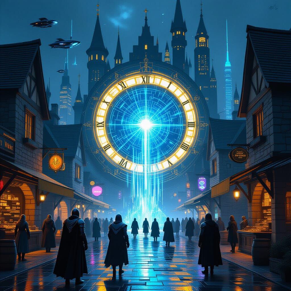 Medieval Meets Cyberpunk: A Time Portal Convergence