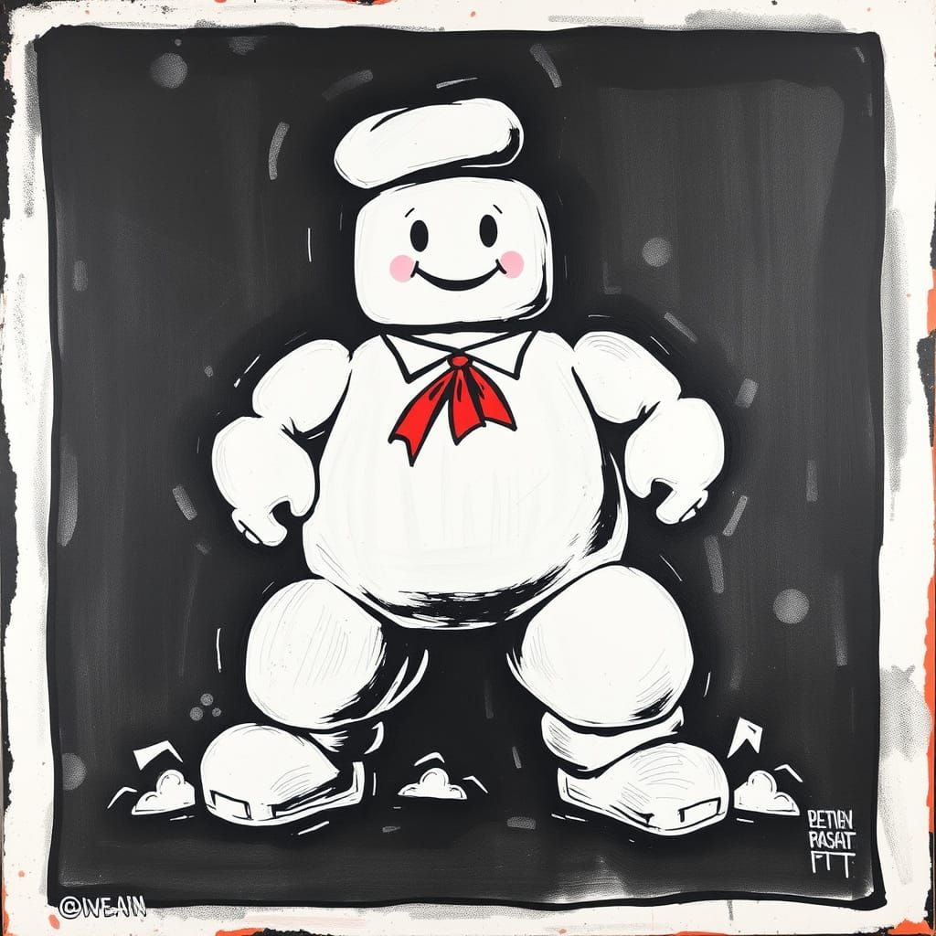 Vibrant Graffiti Portrait of a Marshmallow Giant