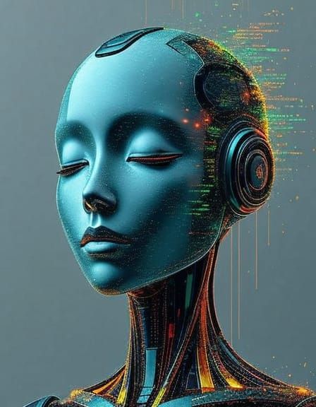 Android Figure with Digital Glitch Aesthetic