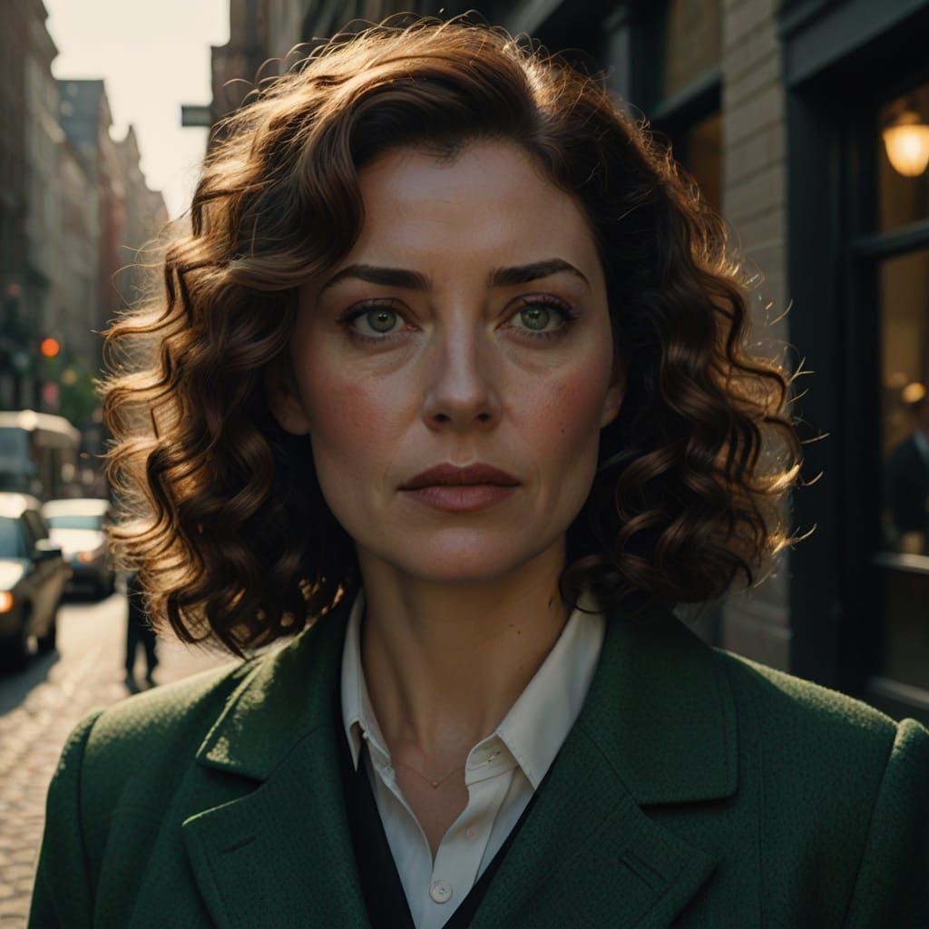 Hyperrealistic Film Noir Portrait of a Female Politician