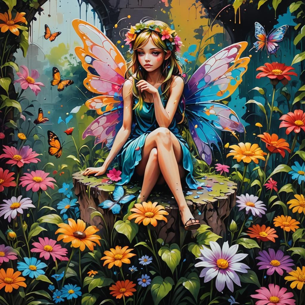 Fairy in Graffiti Garden: Splash Art Style