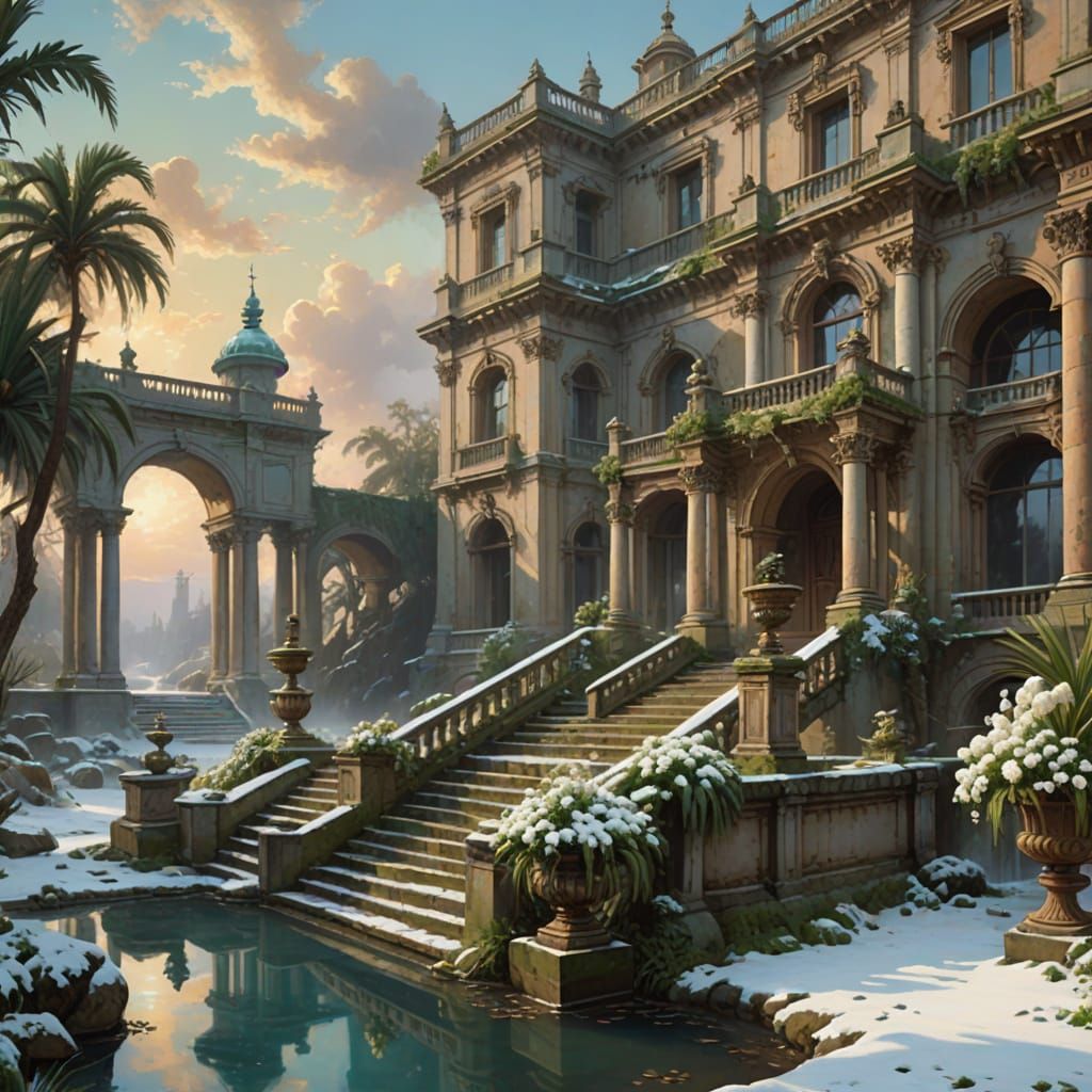 Ruined Palace with Peacock in 19th-Century Realism