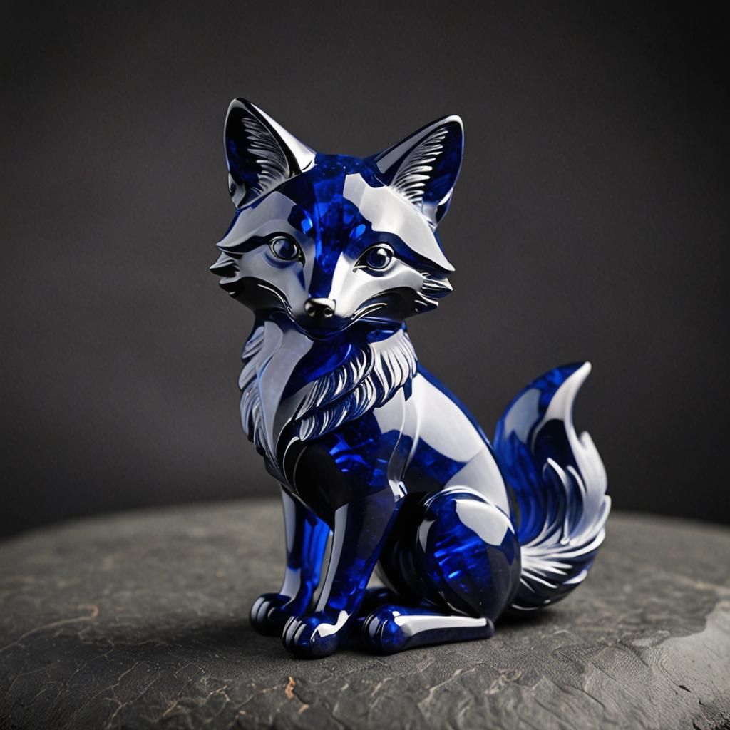 Sapphire Fox: Royal Blue Gemstone Sculpture